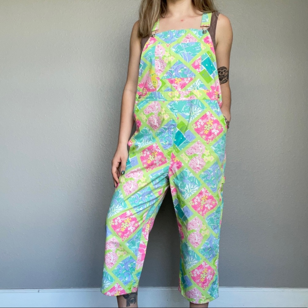 Vintage Lilly Pulitzer Women’s Multicolored Floral Cotton Summer Overalls Sz 8 - Picture 9 of 12